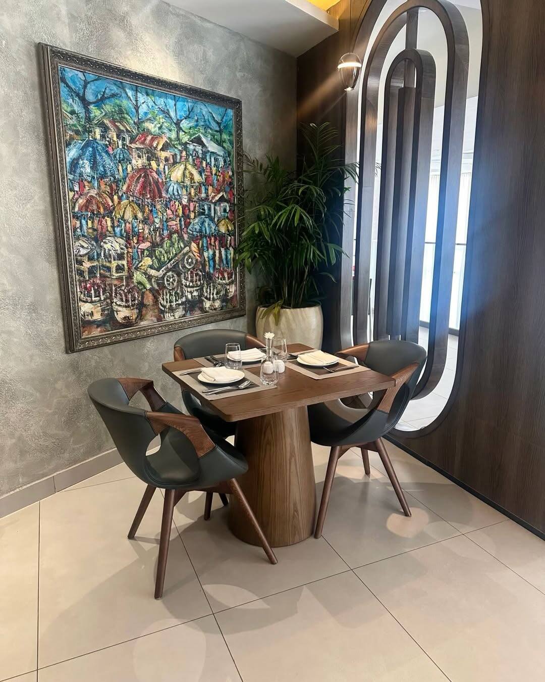Dining area with art wall
